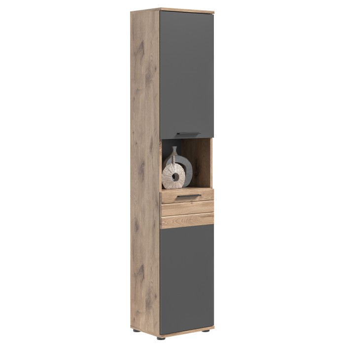 Colonne de salle de bain 2 portes – Gris anthracite et chêne clair – SELMA 