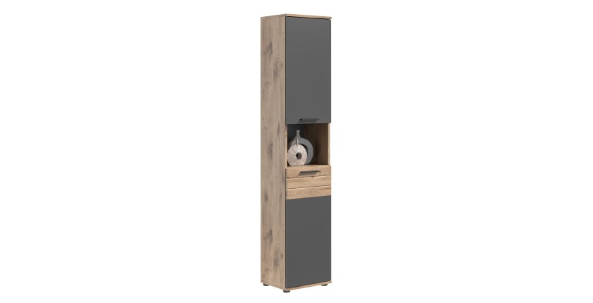 Colonne de salle de bain 2 portes – Gris anthracite et chêne clair – SELMA 