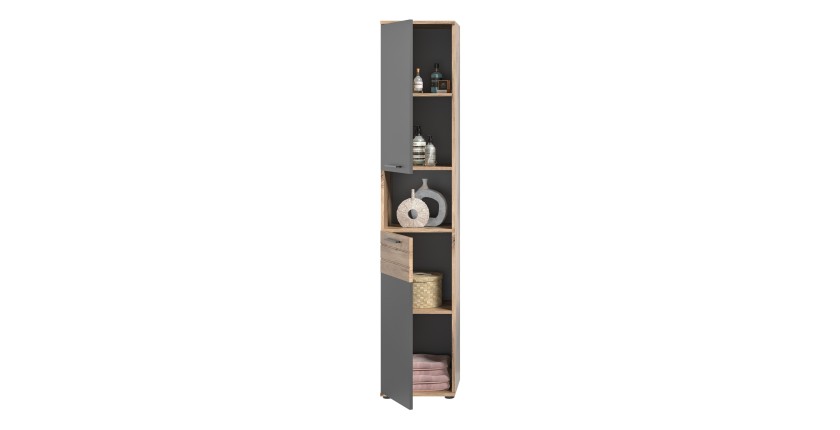 Colonne de salle de bain 2 portes – Gris anthracite et chêne clair – SELMA 