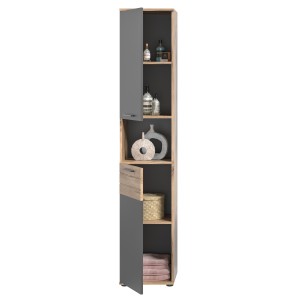 Colonne de salle de bain 2 portes – Gris anthracite et chêne clair – SELMA 