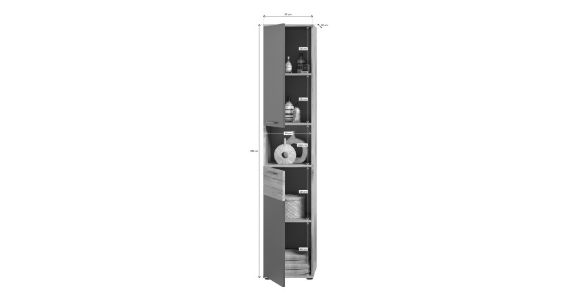 Colonne de salle de bain 2 portes – Gris anthracite et chêne clair – SELMA 