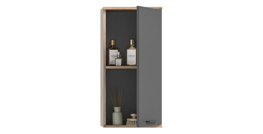 Demi colonne de salle de bain 1 porte – Gris anthracite et chêne clair – SELMA 