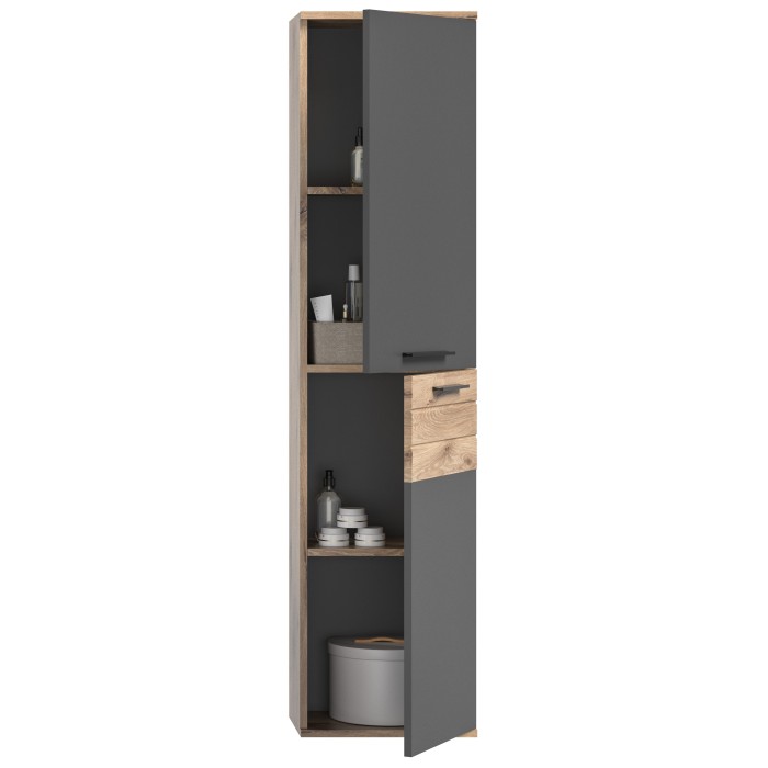Colonne de rangement suspendu – Gris anthracite et chêne clair – SELMA 