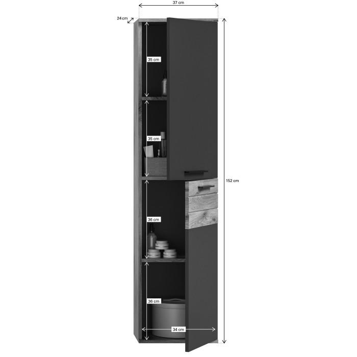 Colonne de rangement suspendu – Gris anthracite et chêne clair – SELMA 