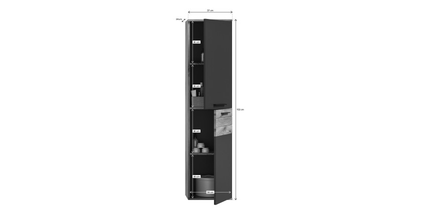 Colonne de rangement suspendu – Gris anthracite et chêne clair – SELMA 