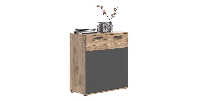 Buffet 2 portes – Gris anthracite et chêne clair – SELMA 