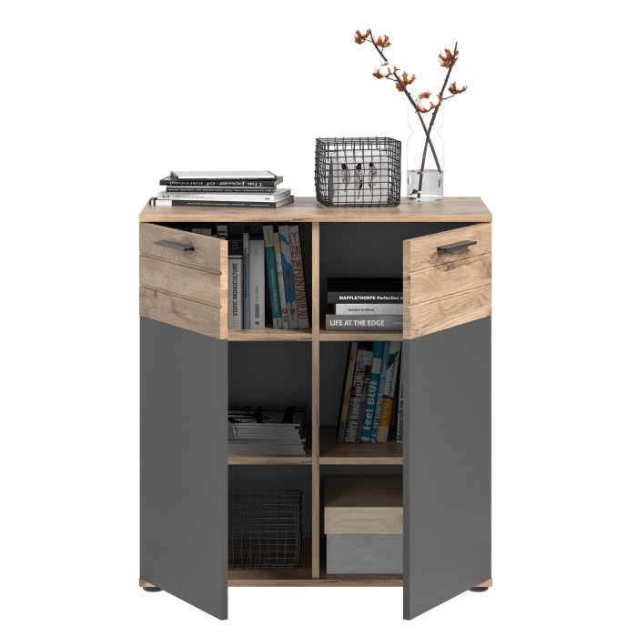 Buffet 2 portes – Gris anthracite et chêne clair – SELMA 