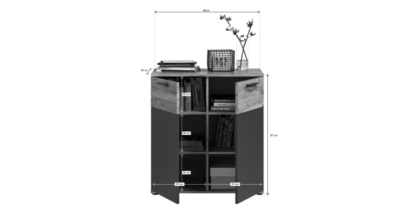 Buffet 2 portes – Gris anthracite et chêne clair – SELMA 