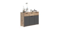 Buffet 3 portes et 1 tiroir – Gris anthracite et chêne clair – SELMA 