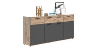 Buffet 4 portes 4 tiroirs – Gris anthracite et chêne clair – SELMA 