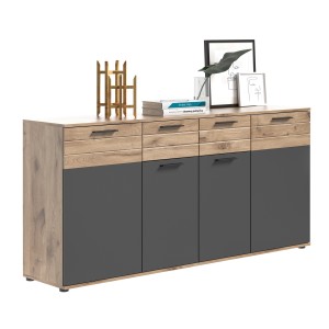 Buffet 4 portes 4 tiroirs – Gris anthracite et chêne clair – SELMA 