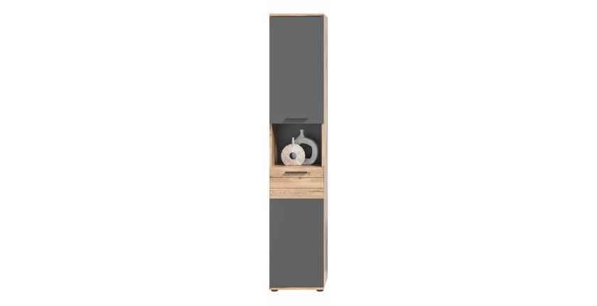 Ensemble de salle de bain : Meuble sous vasque + colonne + armoire de rangement avec miroirs – Gris anthracite et chêne clair – 