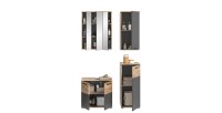 Ensemble de salle de bain : meuble sous vasque + 2 demi colonnes + armoire de rangement avec miroirs – Gris anthracite et chêne 