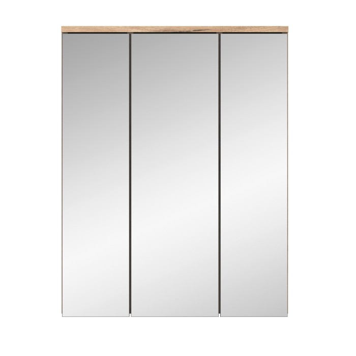 Ensemble de salle de bain : meuble sous vasque + 2 demi colonnes + armoire de rangement avec miroirs – Gris anthracite et chêne 