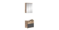 Ensemble de salle de bain : meuble sous vasque + armoire de rangement avec miroirs – Gris anthracite et chêne clair – SELMA 