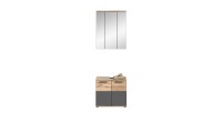 Ensemble de salle de bain : meuble sous vasque + armoire de rangement avec miroirs – Gris anthracite et chêne clair – SELMA 