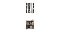 Ensemble de salle de bain : meuble sous vasque + armoire de rangement avec miroirs – Gris anthracite et chêne clair – SELMA 