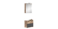 Ensemble de salle de bain : meuble sous vasque + armoire de rangement avec miroirs et LED – Gris anthracite et chêne clair – SEL