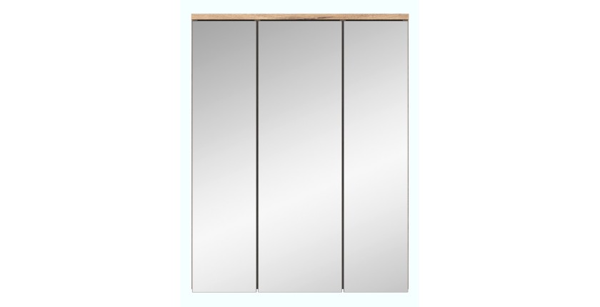 Ensemble de salle de bain : meuble sous vasque + armoire de rangement avec miroirs et LED – Gris anthracite et chêne clair – SEL