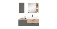 Ensemble de salle de bain : meuble sous vasque + demi colonne + miroir – Gris anthracite et chêne clair – SELMA 