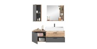 Ensemble de salle de bain : meuble sous vasque + demi colonne + miroir – Gris anthracite et chêne clair – SELMA 