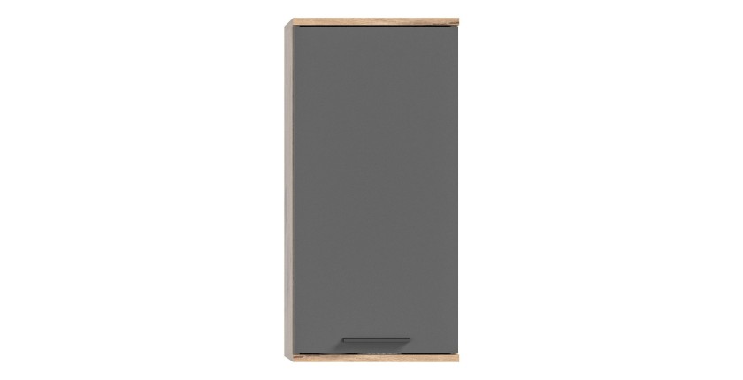 Ensemble de salle de bain : meuble sous vasque + demi colonne + miroir – Gris anthracite et chêne clair – SELMA 