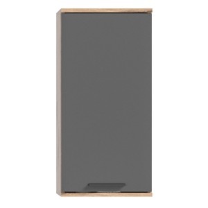 Ensemble de salle de bain : meuble sous vasque + demi colonne + miroir – Gris anthracite et chêne clair – SELMA 