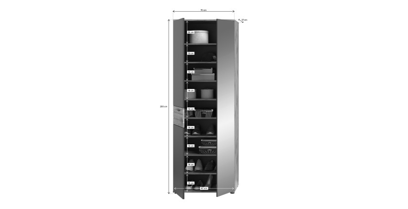 Ensemble de meuble d'entrée : armoire avec miroir + meuble à chaussures + miroir – Gris anthracite et chêne clair – SELMA 