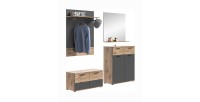 Ensemble de meuble d'entrée : meuble à chaussures + buffet + miroir + porte manteau – Gris anthracite et chêne clair – SELMA 