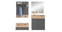 Ensemble de meuble d'entrée : meuble à chaussures + buffet + miroir + porte manteau – Gris anthracite et chêne clair – SELMA 