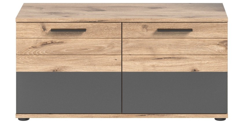 Ensemble de meuble d'entrée : meuble à chaussures + buffet + miroir + porte manteau – Gris anthracite et chêne clair – SELMA 