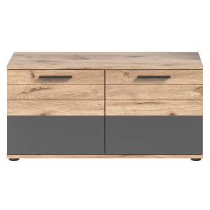 Ensemble de meuble d'entrée : meuble à chaussures + buffet + miroir + porte manteau – Gris anthracite et chêne clair – SELMA 