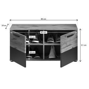 Ensemble de meuble d'entrée : meuble à chaussures + buffet + miroir + porte manteau – Gris anthracite et chêne clair – SELMA 