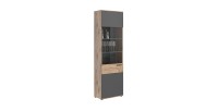Vitrine avec porte vitrée – Gris anthracite et chêne clair – SELMA 