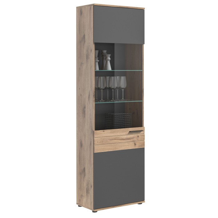 Vitrine avec porte vitrée – Gris anthracite et chêne clair – SELMA 
