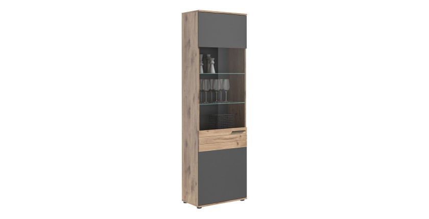 Vitrine avec porte vitrée – Gris anthracite et chêne clair – SELMA 