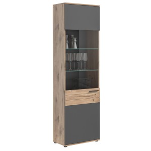 Vitrine avec porte vitrée – Gris anthracite et chêne clair – SELMA 