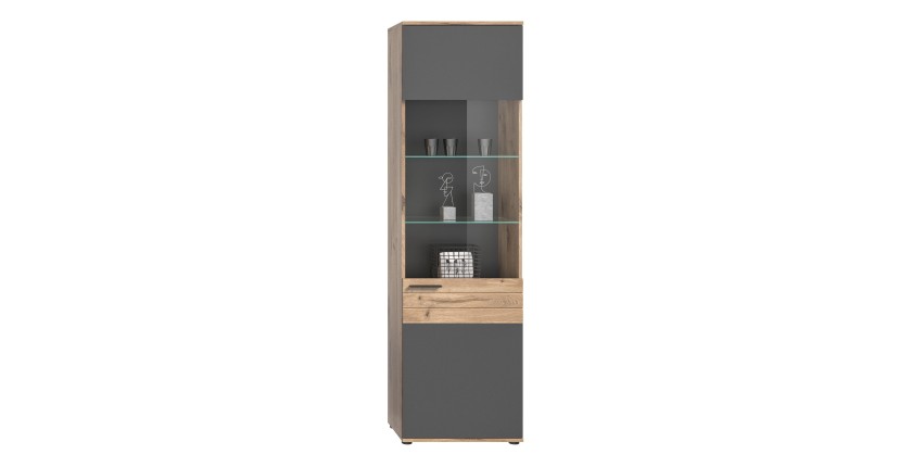 Vitrine avec porte vitrée – Gris anthracite et chêne clair – SELMA 