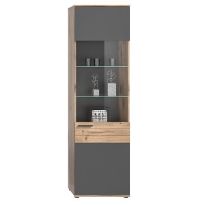 Vitrine avec porte vitrée – Gris anthracite et chêne clair – SELMA 