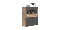 Buffet haut 2 portes vitrée – Gris anthracite et chêne clair – SELMA 