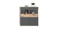 Buffet haut 2 portes vitrée – Gris anthracite et chêne clair – SELMA 