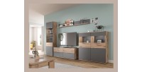 Buffet haut 2 portes vitrée – Gris anthracite et chêne clair – SELMA 