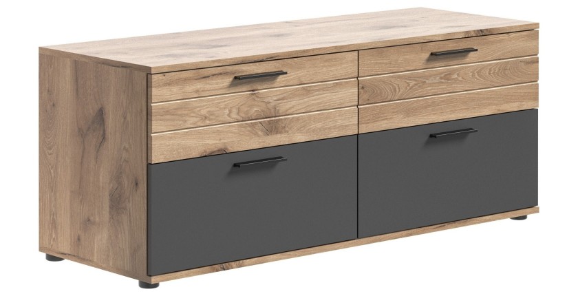 Meuble TV 4 tiroirs – Gris anthracite et chêne clair – SELMA 