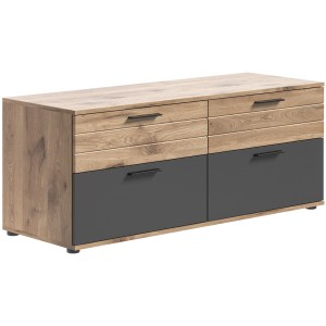 Meuble TV 4 tiroirs – Gris anthracite et chêne clair – SELMA 
