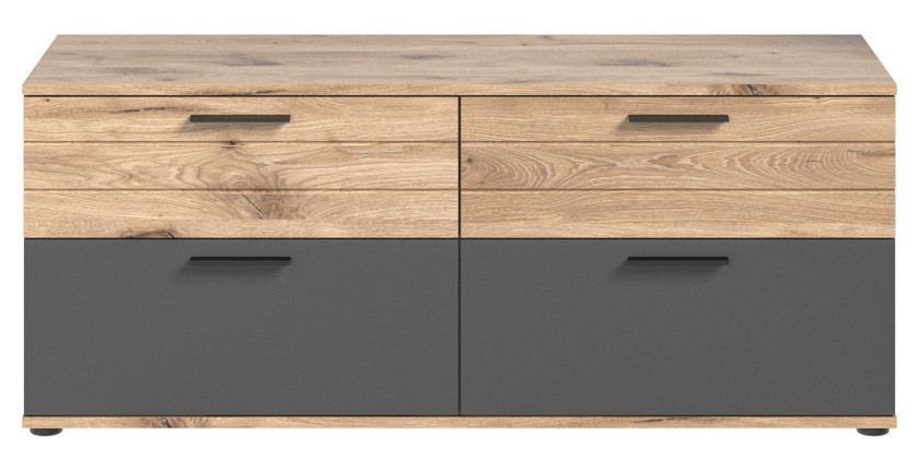 Meuble TV 4 tiroirs – Gris anthracite et chêne clair – SELMA 