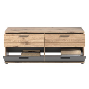Meuble TV 4 tiroirs – Gris anthracite et chêne clair – SELMA 