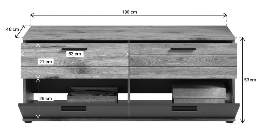 Meuble TV 4 tiroirs – Gris anthracite et chêne clair – SELMA 