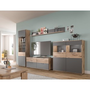 Meuble TV 4 tiroirs – Gris anthracite et chêne clair – SELMA 