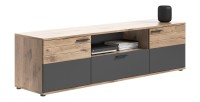 Meuble TV 2 portes et 1 tiroir – Gris anthracite et chêne clair – SELMA 