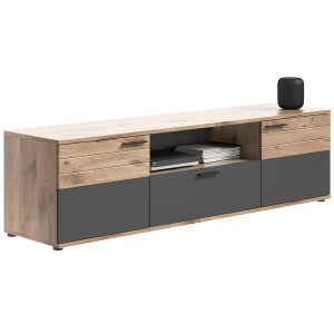 Meuble TV 2 portes et 1 tiroir – Gris anthracite et chêne clair – SELMA 